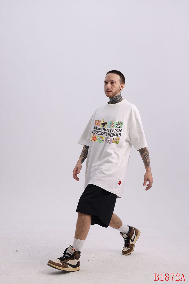 American Street Fashion Brand Fun Cartoon Printed Short-sleeved T-shirt Men And Women BF Lazy Loose Half-sleeved Tee-shirt