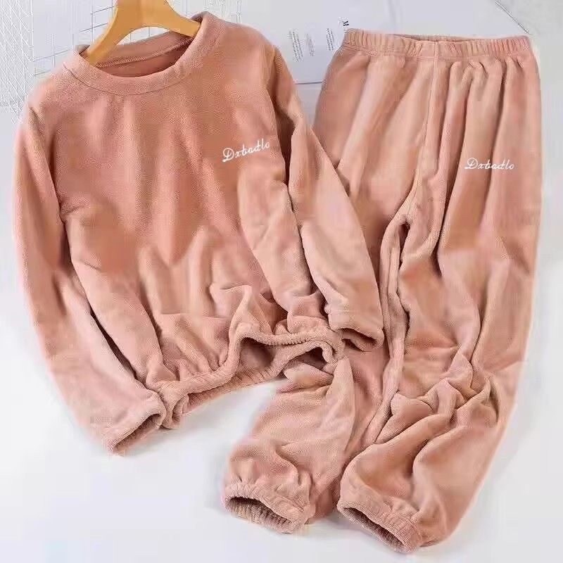 Clearance Couple Warm Suit Women Plus Size Home Clothes Coral Velvet Lazy Plus Velvet Casual Pants Suit Warm Outer Wear, Color Classification: Warm suit-pink, Size: One size fits all 80-120catty