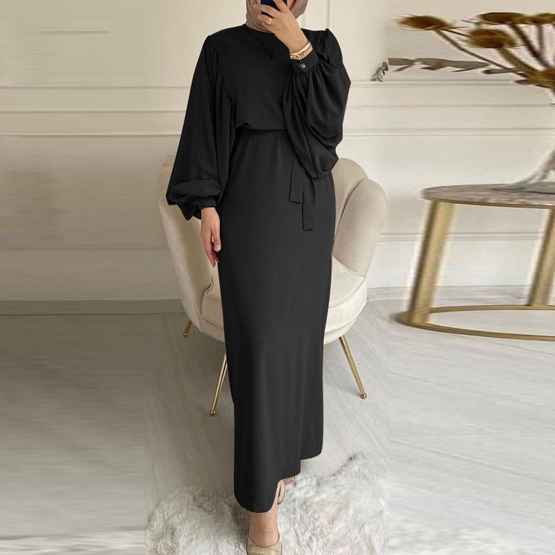 New Solid Color Long Sleeve Long Casual Dress