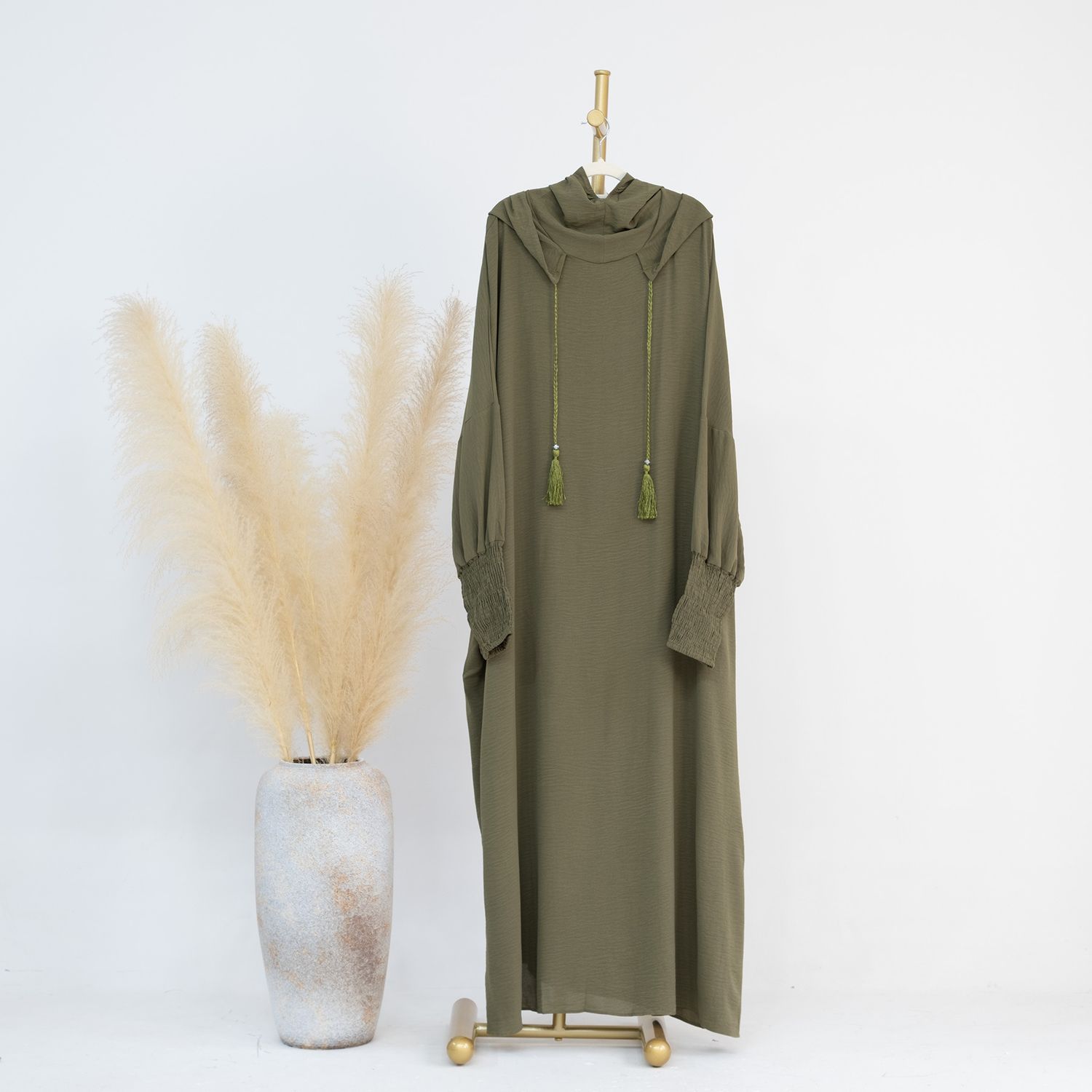 Loriya Middle East Dubai Turkey Solid Color  Solid Color Dress LR663, Color: Army green, Size: 1 code