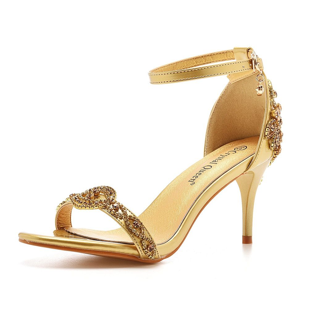 Zayra Rose 7 Cm Temperament Shallow Mouth Strap Stiletto Sandals Crystal Yellow Diamond Wedding Shoes Sexy Fish Mouth Summer Sandals