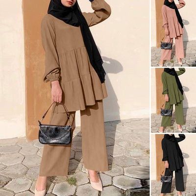 Zayra Rose Autumn Elegance Modest Suit Set – Wide-Leg Pants, Oversized Shirt &amp; Matching Hijab Cap