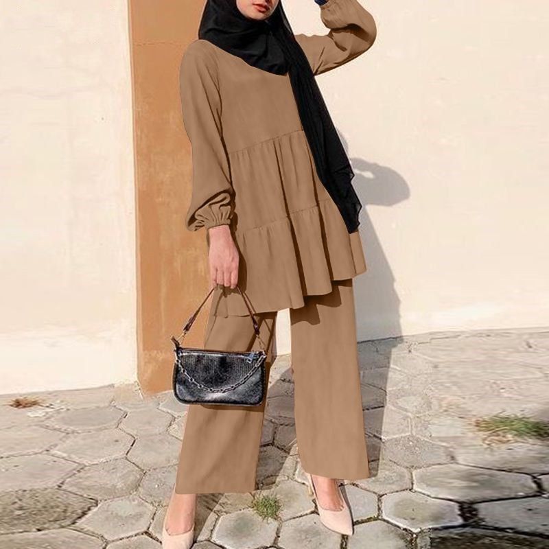 Zayra Rose Autumn Elegance Modest Suit Set – Wide-Leg Pants, Oversized Shirt &amp; Matching Hijab Cap