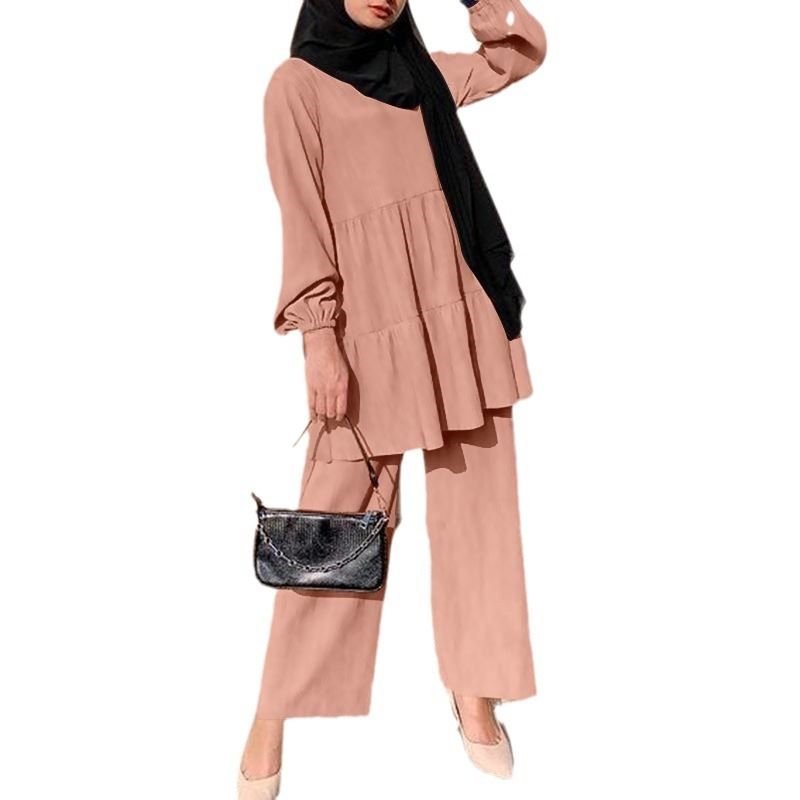 Zayra Rose Autumn Elegance Modest Suit Set – Wide-Leg Pants, Oversized Shirt &amp; Matching Hijab Cap