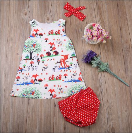 Baby Suit Girl Baby Baby Three-Piece Shorts + Headband + Dress Christmas