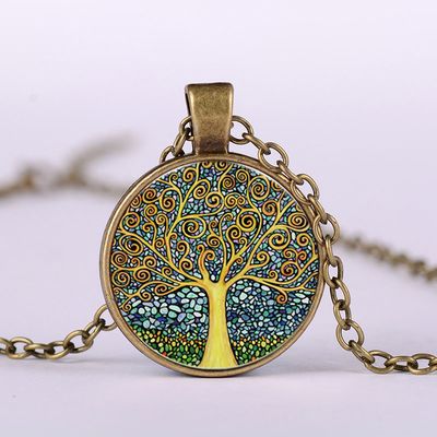 Necklace Tree Of Life Time Stone Necklace DIY Alloy Retro Glass Necklace