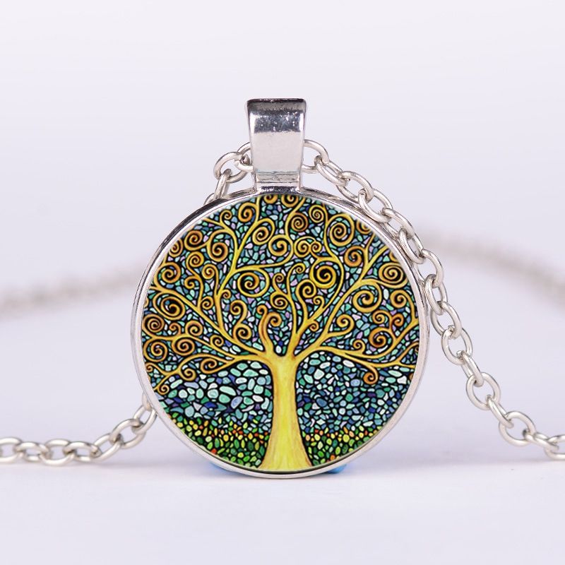 Necklace Tree Of Life Time Stone Necklace DIY Alloy Retro Glass Necklace