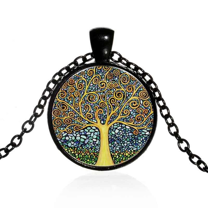 Necklace Tree Of Life Time Stone Necklace DIY Alloy Retro Glass Necklace