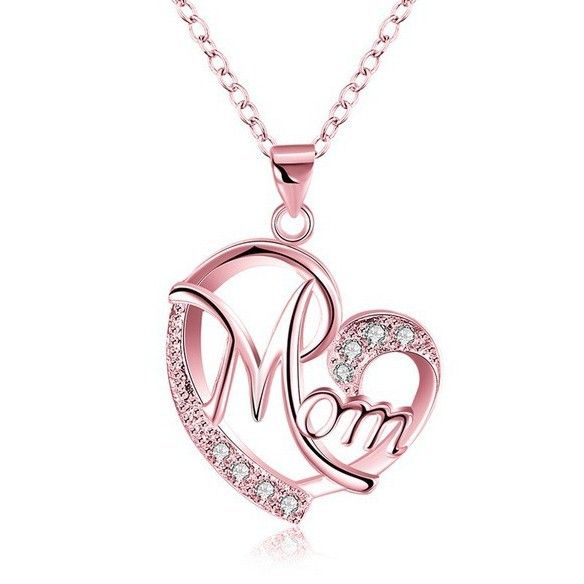 Mom Heart-shaped Mother Love Necklace Diamond Letter Necklace Clavicle Chain, Color: Gold