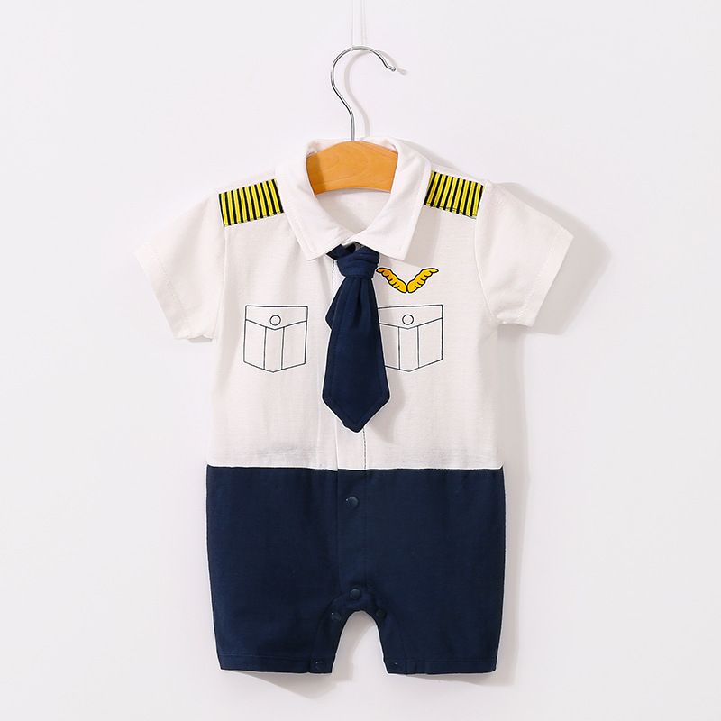 Baby Hundred Days Dress Summer Short Sleeve Thin Boy Baby Gentleman Bodysuit Shirt Newborn Clothes