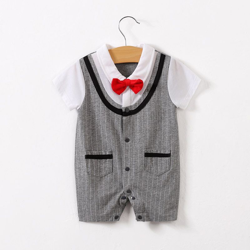 Baby Hundred Days Dress Summer Short Sleeve Thin Boy Baby Gentleman Bodysuit Shirt Newborn Clothes