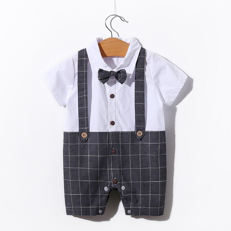 Baby Hundred Days Dress Summer Short Sleeve Thin Boy Baby Gentleman Bodysuit Shirt Newborn Clothes