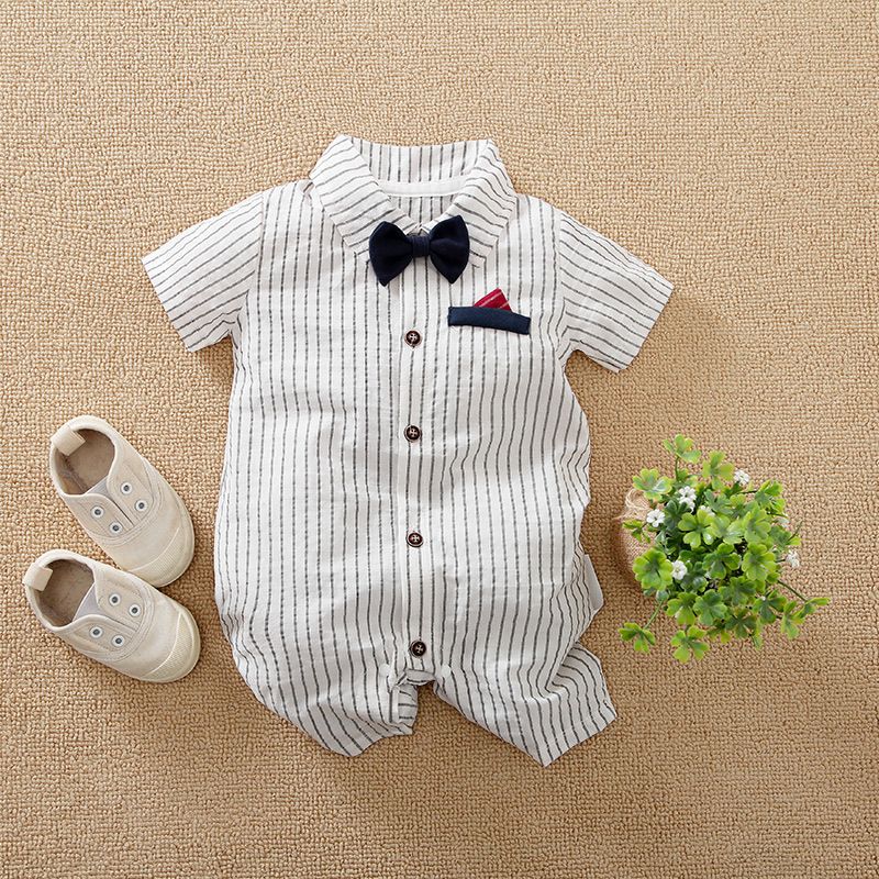 Baby Hundred Days Dress Summer Short Sleeve Thin Boy Baby Gentleman Bodysuit Shirt Newborn Clothes