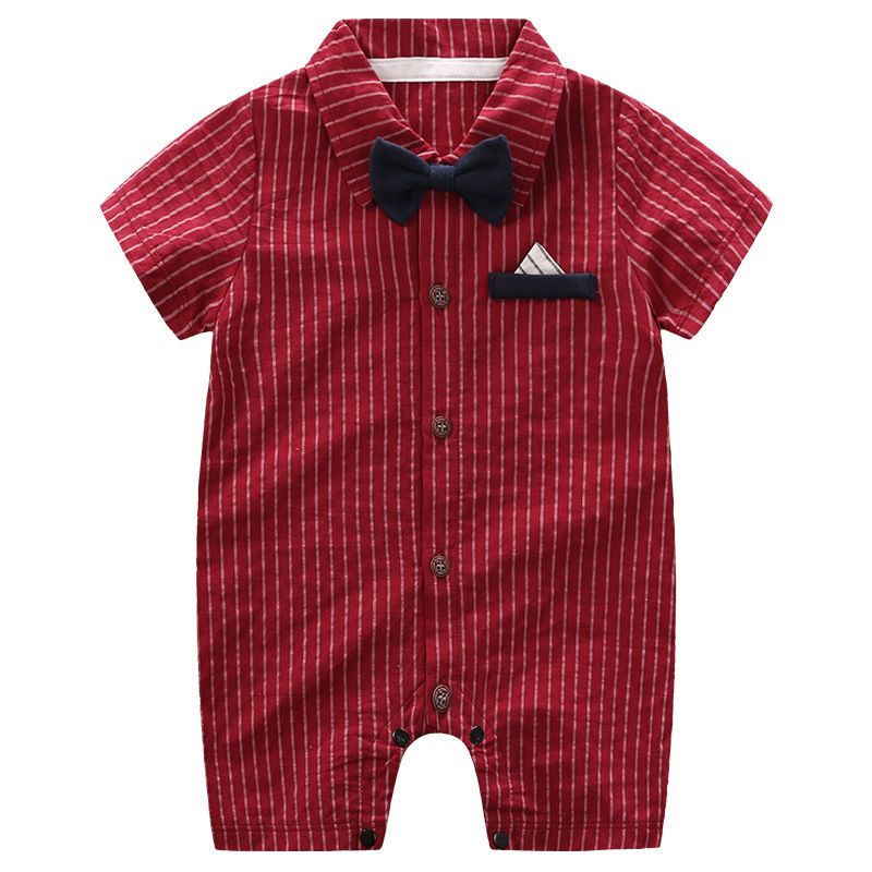 Baby Hundred Days Dress Summer Short Sleeve Thin Boy Baby Gentleman Bodysuit Shirt Newborn Clothes