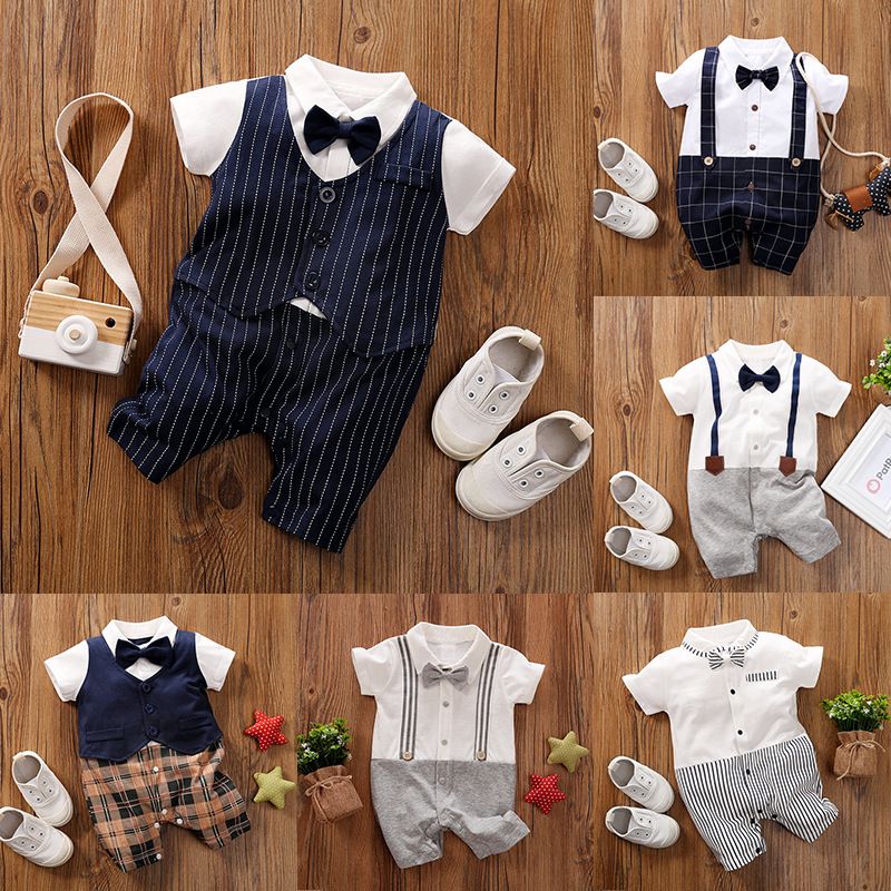 Baby Hundred Days Dress Summer Short Sleeve Thin Boy Baby Gentleman Bodysuit Shirt Newborn Clothes