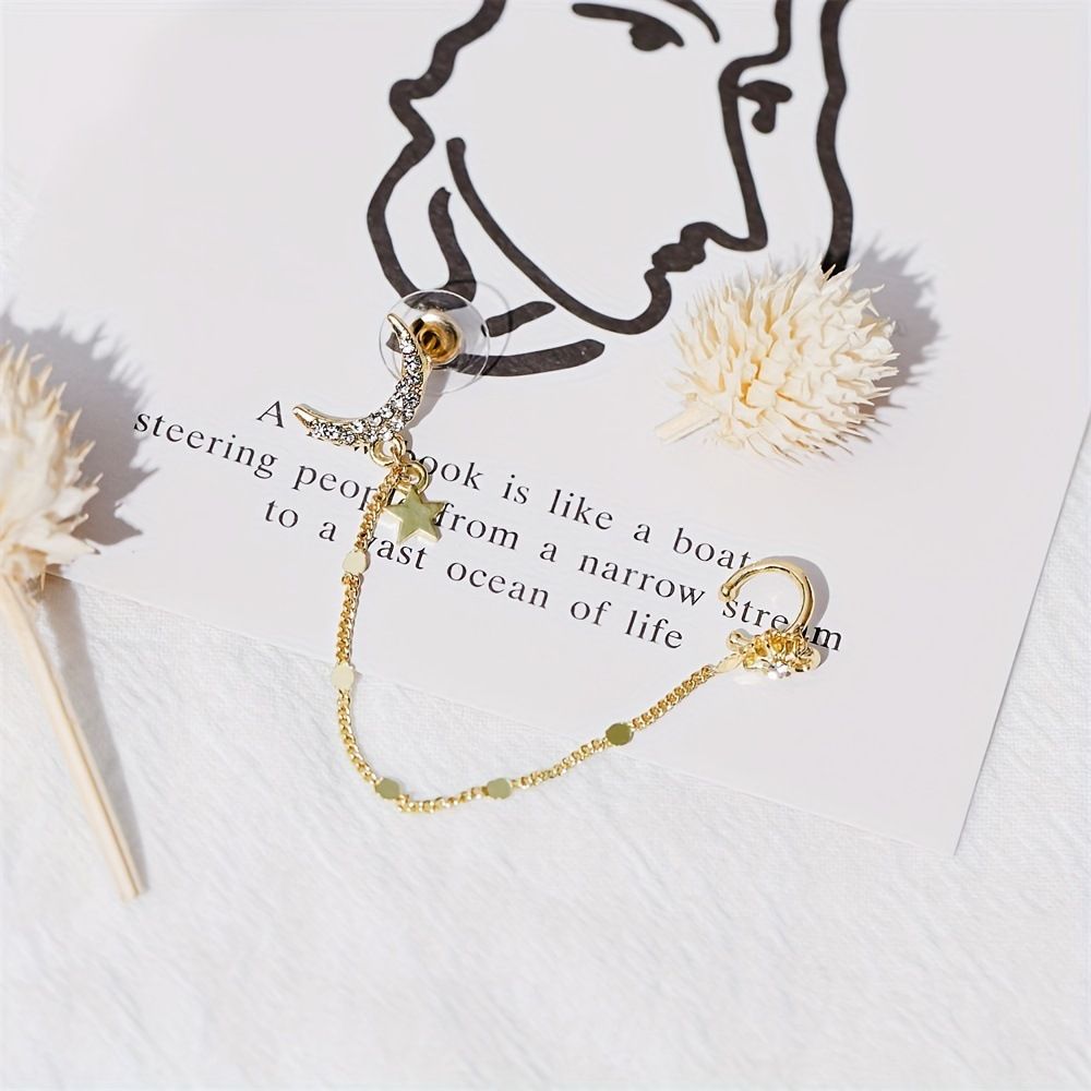 Korean Style Xingyue Zircon Earrings Personality Tassel Slim Ear Clip Multi-wear Earrings