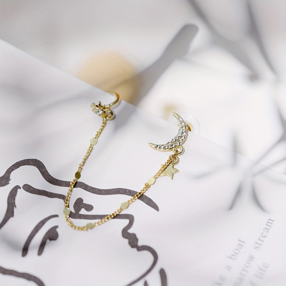 Korean Style Xingyue Zircon Earrings Personality Tassel Slim Ear Clip Multi-wear Earrings