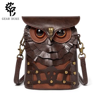 Medieval Colored Studded PU Leather Women&amp;#039;s Shoulder Bag Medieval Steampunk Owl MINI Satchel
