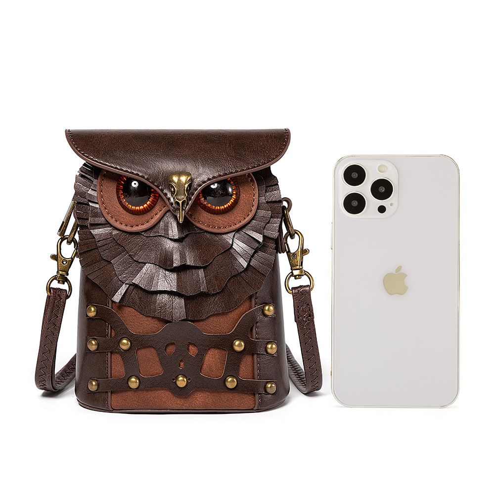 Medieval Colored Studded PU Leather Women&amp;#039;s Shoulder Bag Medieval Steampunk Owl MINI Satchel