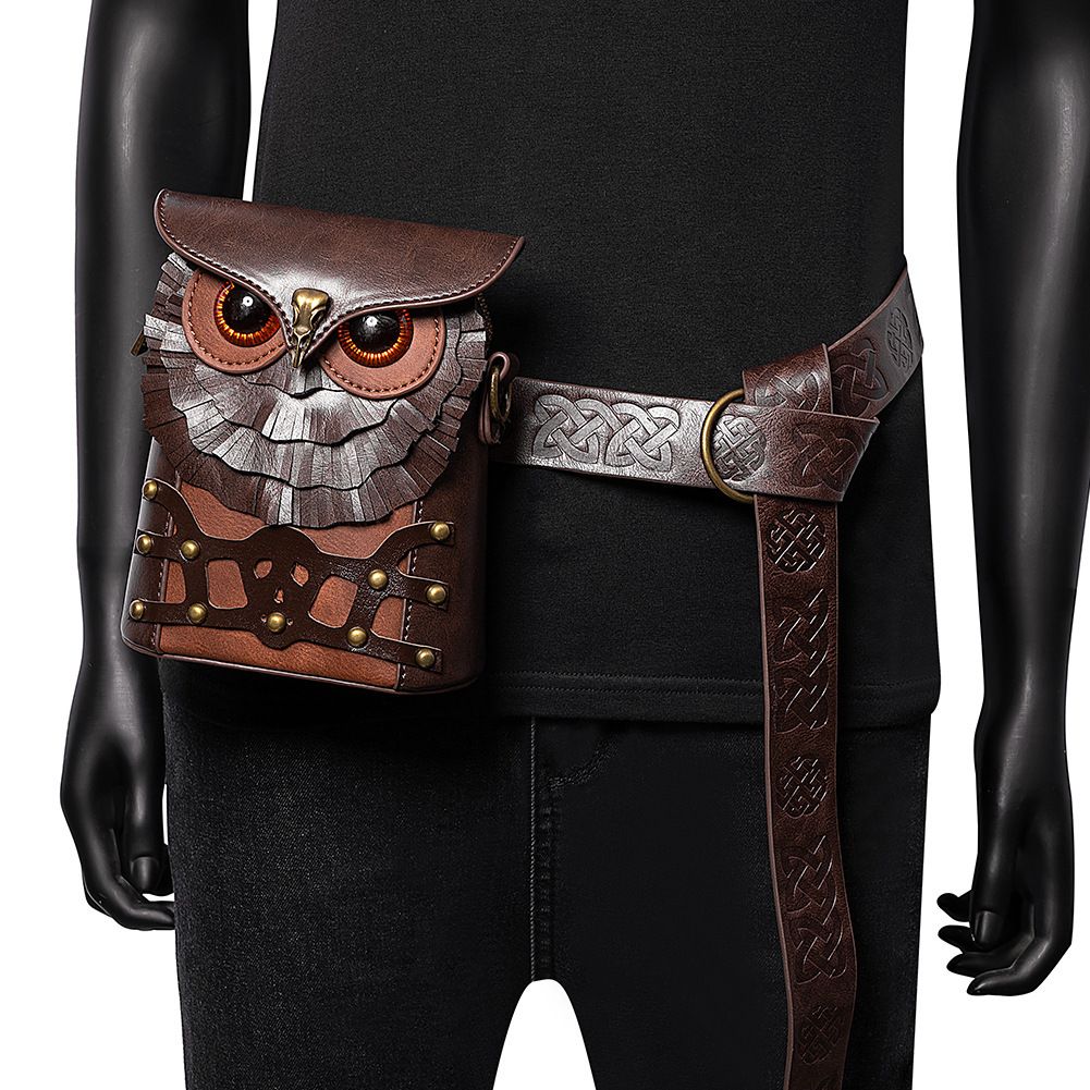 Medieval Colored Studded PU Leather Women&amp;#039;s Shoulder Bag Medieval Steampunk Owl MINI Satchel
