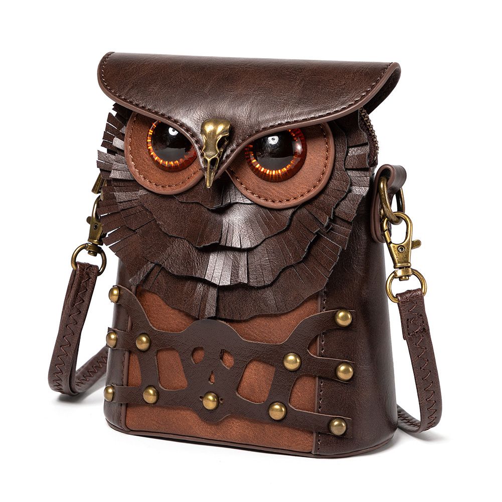 Medieval Colored Studded PU Leather Women&amp;#039;s Shoulder Bag Medieval Steampunk Owl MINI Satchel