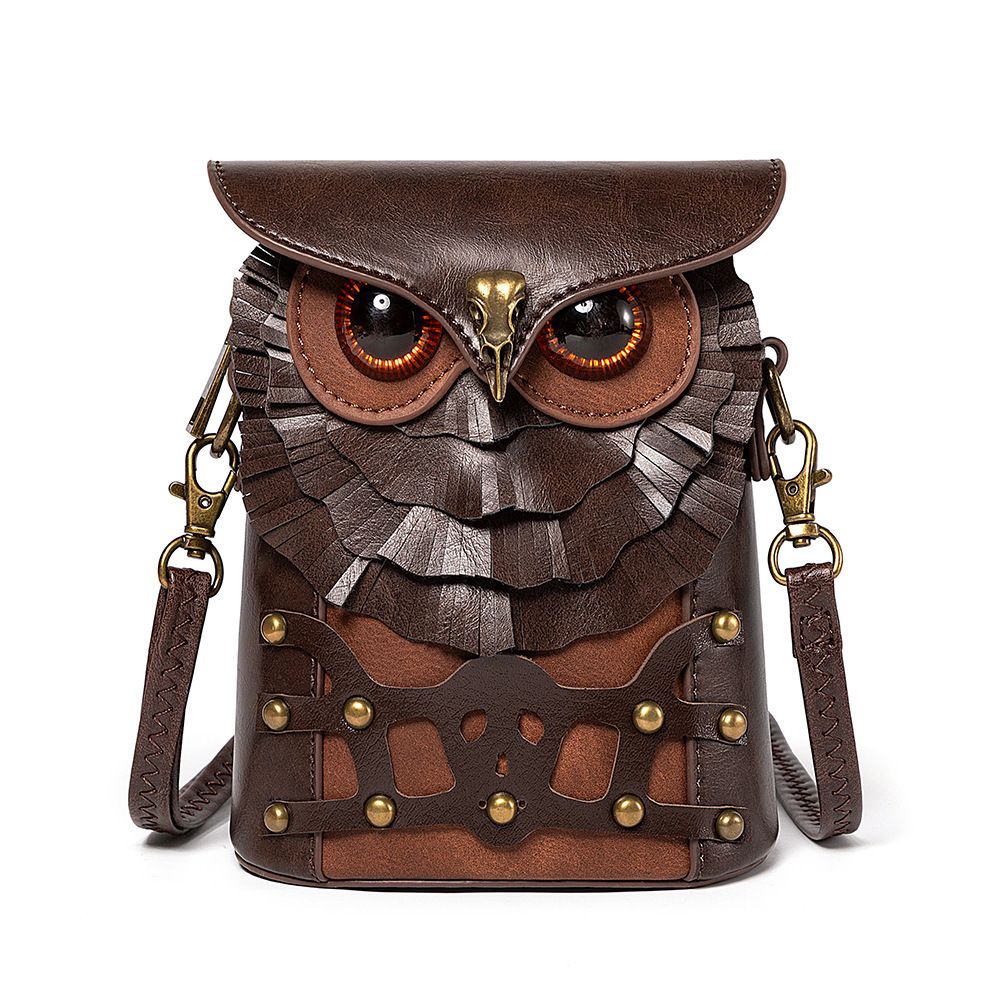 Medieval Colored Studded PU Leather Women&amp;#039;s Shoulder Bag Medieval Steampunk Owl MINI Satchel, Color: FBG225CF