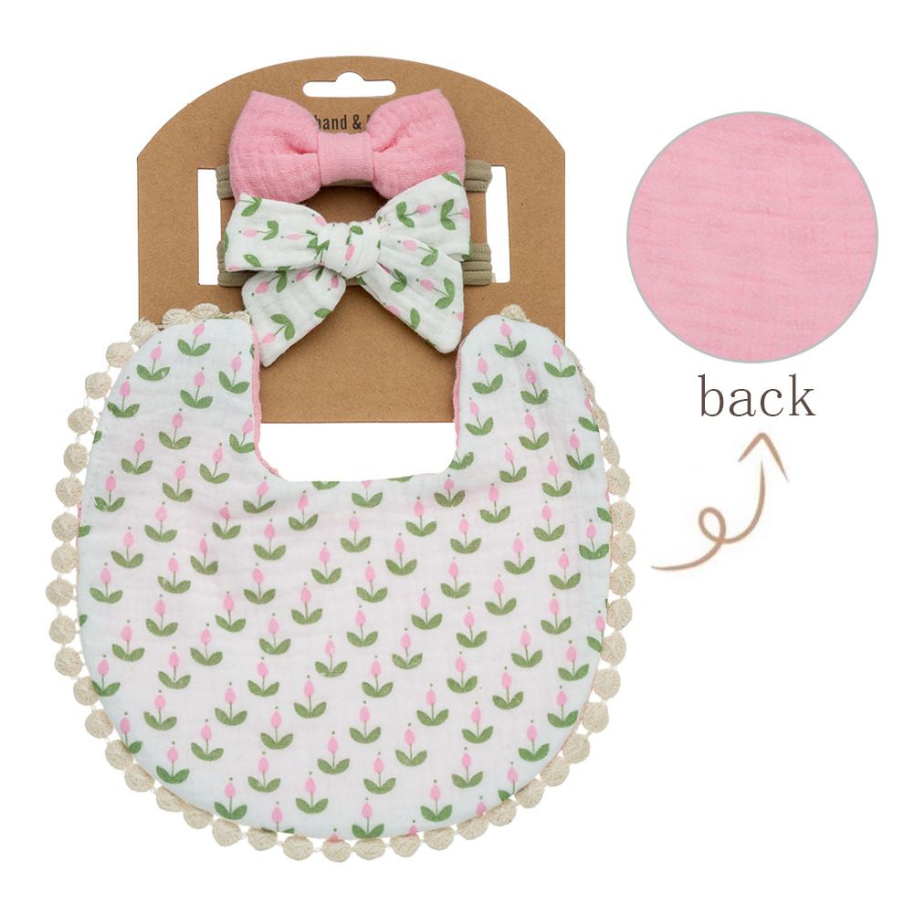 Baby Cotton Bib Children Bow Headband Suit, Color: DP127-1