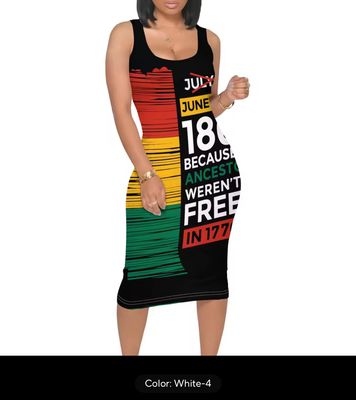 Women’s Rasta Flag Print Tank Dress – Red, Green, Yellow – Bodycon Reggae Freedom Style