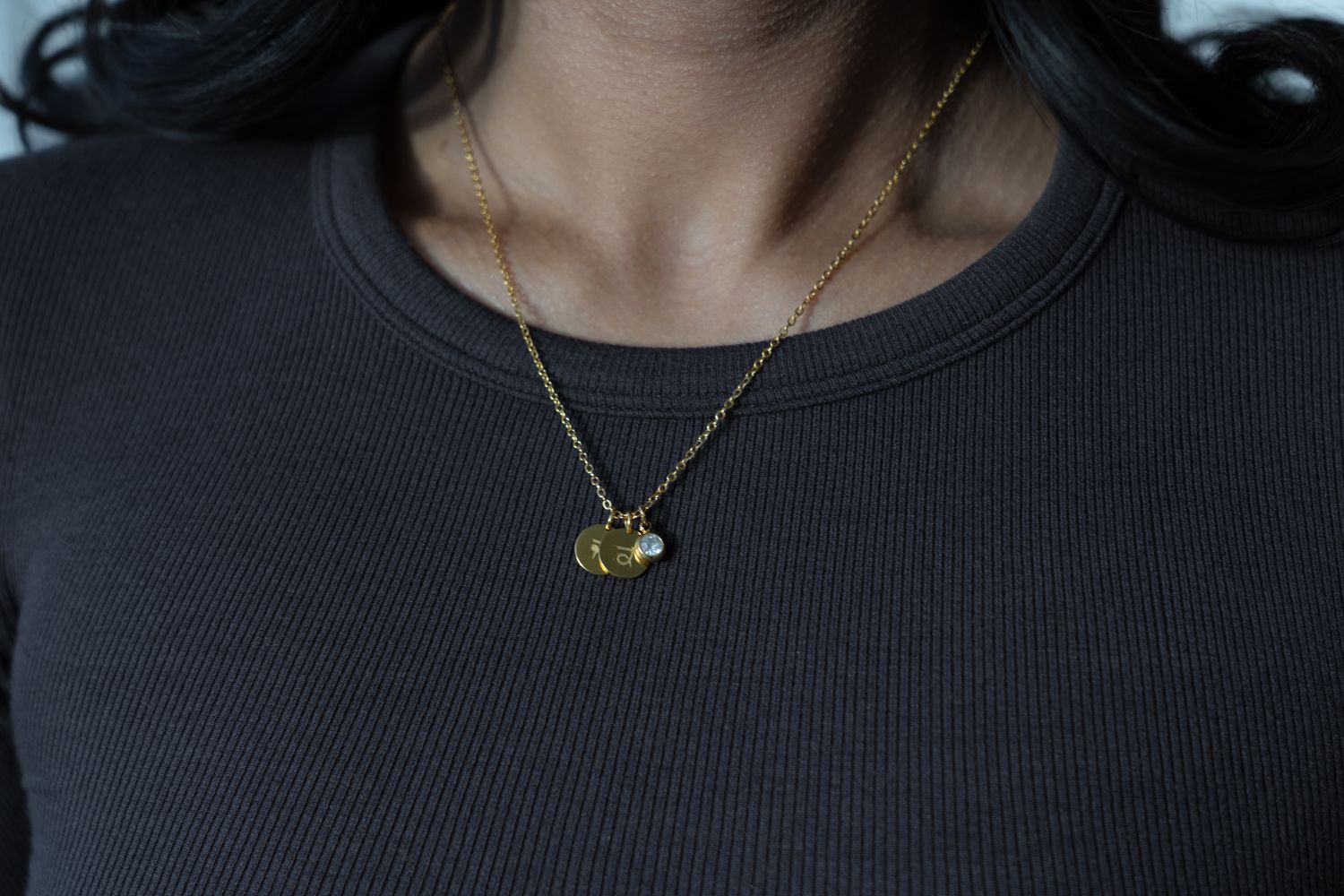 Women's Initial Disc Birthstone Necklace Women's Initial Disc Birthstone Necklace