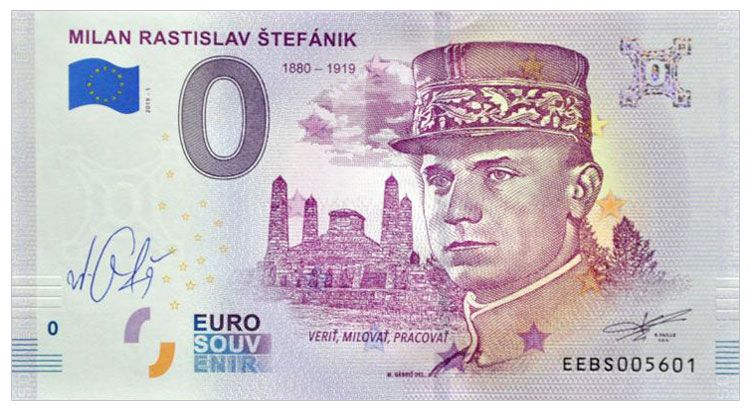 2019-1 EEBS - 0€ Milan Rastislav Stefánik - wersja A + autograf Mateja Gabrisa