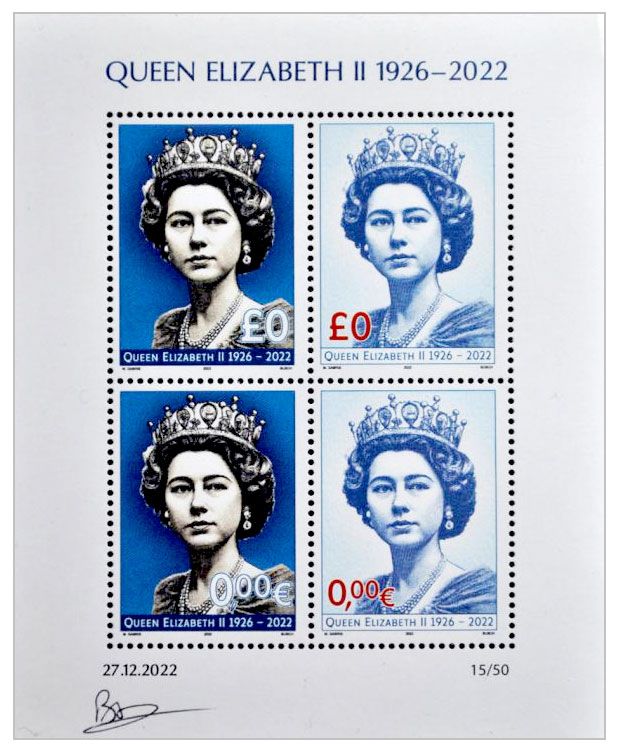 2022 0£/0Є Queen Elizabeth II (blok) -  M.Gábriš/B.Busch + sygnatura B.Busch