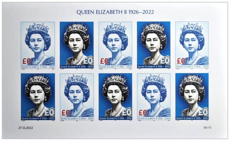 2022 0£ Queen Elizabeth II (arkusz bez perforacji) -  M.Gábriš/B.Busch