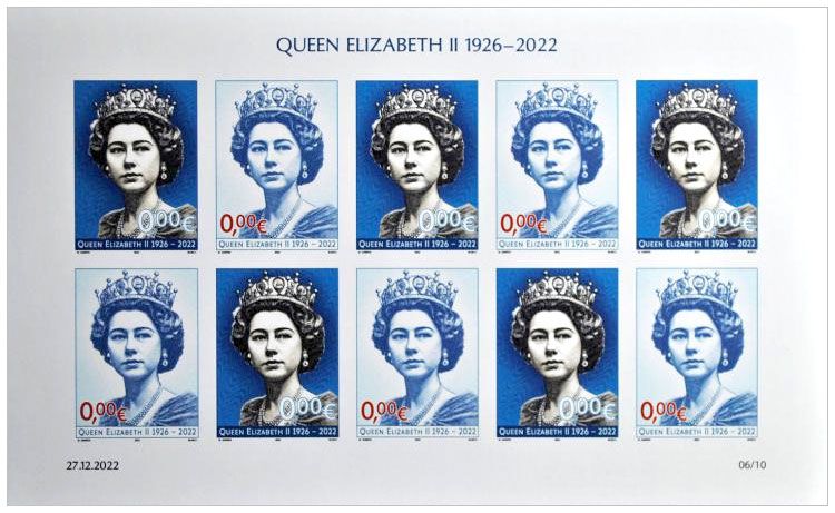 2022 0Є Queen Elizabeth II (arkusz bez perforacji) -  M.Gábriš/B.Busch