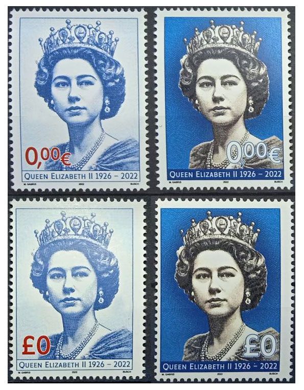2022 0Є/0£ Queen Elizabeth II (zestaw 4 znaczków) -  M.Gábriš/B.Busch