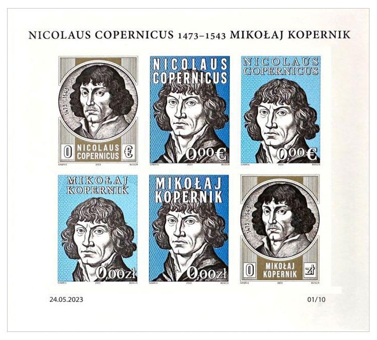 2023 0zł/0€ Mikołaj Kopernik (arkusz 4 bez perforacji) - Gábriš / Busch
