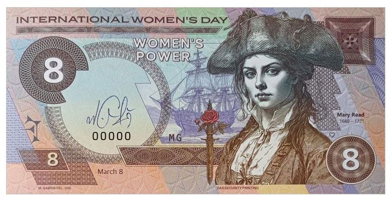 2024/02e 8 dublonów Mary Read, Światowy Dzień Kobiet (00000MG) + autograf Mateja Gábriša
