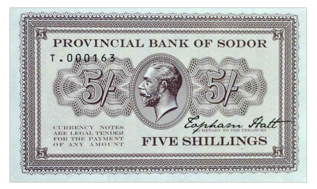 2016 5 szylingów Bank of Sodor (numerowana seria T)
