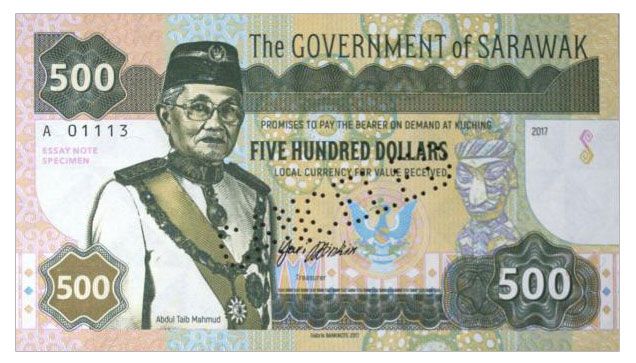 2017 500 dollars Sarawak Abdul Taib Mahmud ( typ A) + perforacja CANCELED