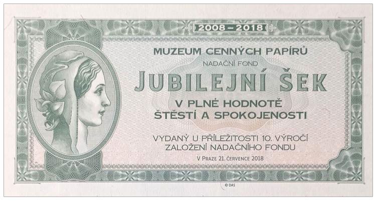 2018 10. rocznica Muzeum Papierów Wartościowych w Pradze (wariant zielony bez numeracji)