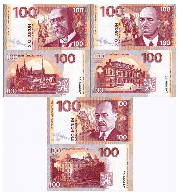2018 100. rocznica powstania Czechosłowacji - Masaryk, Benes, Hodza (zestaw 3 szt.)