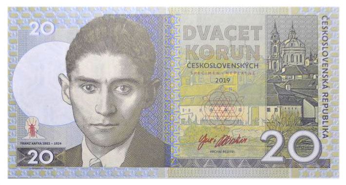 2019/12b 20 koron Czechosłowacja Franz Kafka (seria  YM) + autograf Mateja Gábriša