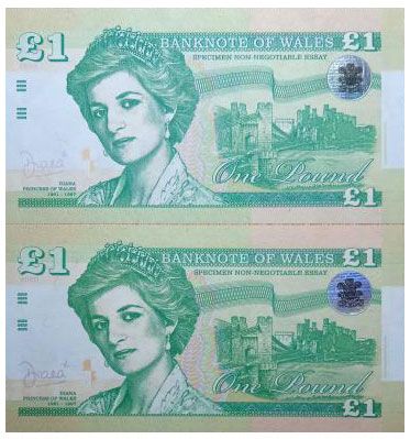 2020 1 pound Banknote of Wales Diana (AN100259 + DI10029) zestaw
