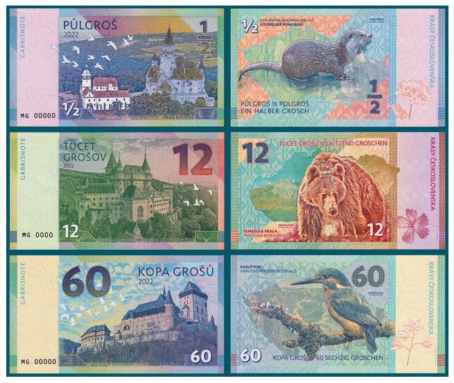 2022/11 1/2, 12, 60 groszy Czechosłowackie zamki i pałace (zestaw)