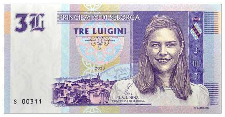 2023/10c 3 lugini Księstwo Seborga Księżniczka Nina (seria S)