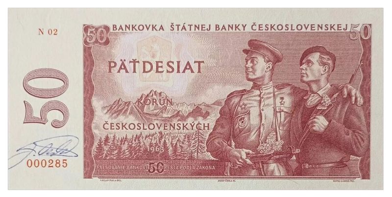 2023/20c 50 koron Czechosłowacja niezrealizowany projekt 1963 (seria N02000285) + autograf Jozefa Česli