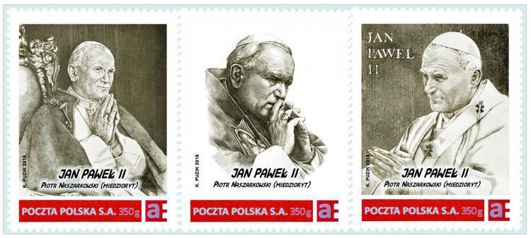 045-047-2018 Jan Paweł II - 40. rocznica wyboru, grafiki Piotra Naszarkowskiego (seria)