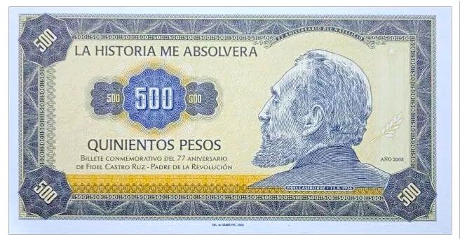 2003 500 pesos Fiedel Castro + autograf Mateja Gábriša