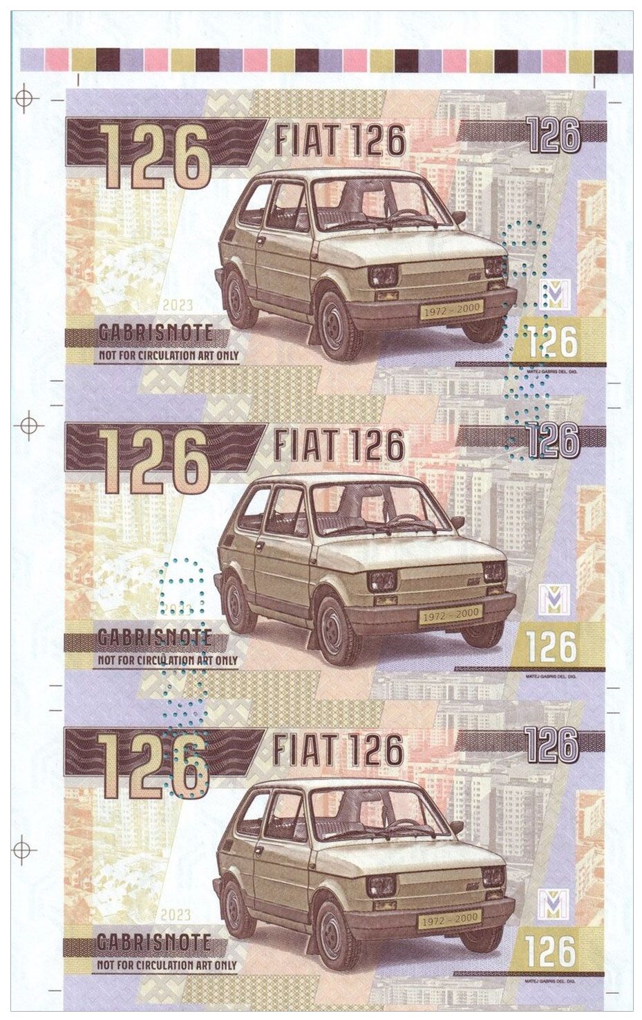 2023/03c Samochody socjalizmu Fiat 126p &quot;Maluch&quot; (arkusz) + perforacja CANCELED
