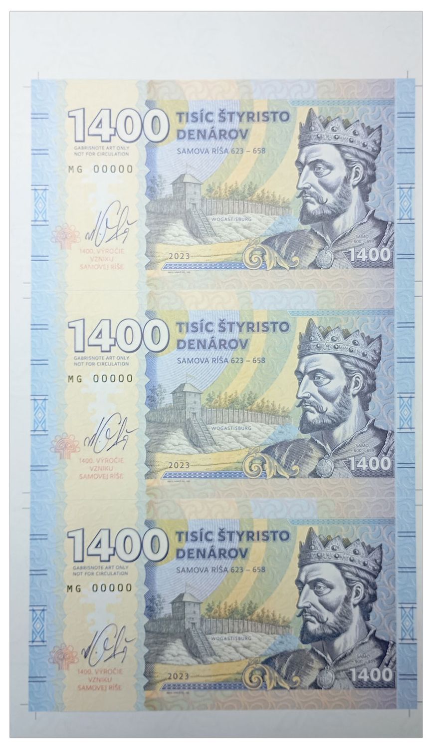2023/05e 1400 denarów Państwo Samona (arkusz) + autografy Mateja Gábriša
