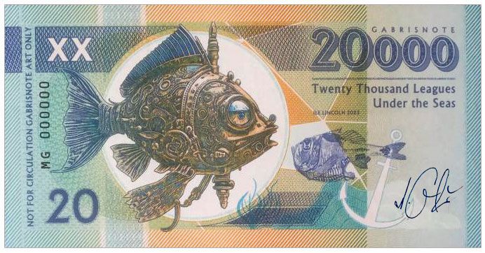 2023/08d 20000 mil Juliusz Verne (MG000000) wariant A+B o tym samym numerze + autograf Mateja Gábriša